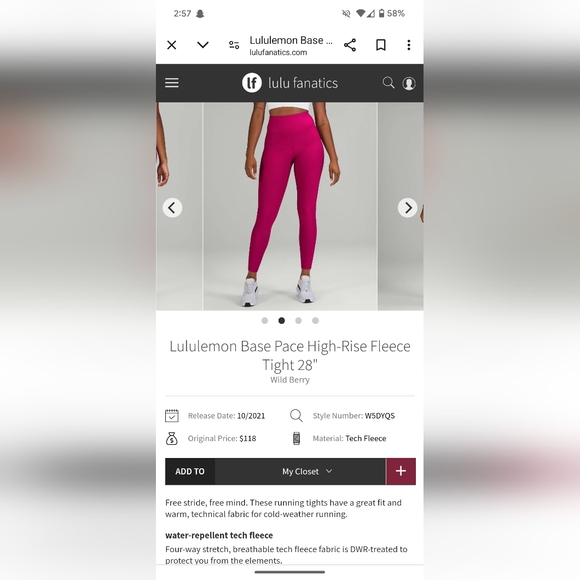 Lululemon base pace fleece leggings - Picture 1 of 4